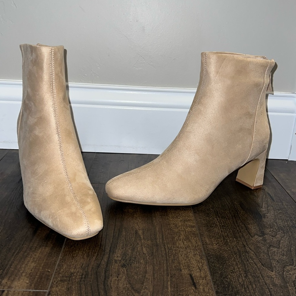 Lulus Oceane Mushroom Beige Suede Heeled Ankle Booties